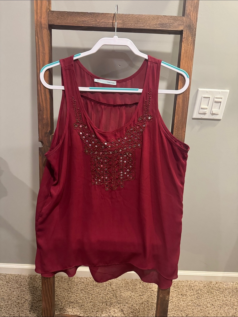 Maurices Burgundy Beaded Sleeveless Camisole